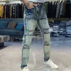 Herenjeans Street Retro Ripped Patch Heren Punk Hip Hop Dance Party Denim Mode Jean Slim Fit Motorbroek