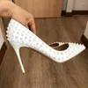 Jurk Schoenen Wit Volledige Spikes Vrouwen Sexy Puntschoen Stiletto Hoge Hakken Dames Chic Pumps Slip Op Party Plus Size 34-45