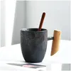 Tasses Style japonais Vintage tasse à café en céramique tasse à thé gobelet rouille glaçure bureau lait bière avec cuillère manche en bois eau 210409 goutte de Dhmcs