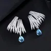 Dangle Earrings 3Graces美学の青いキュービックジルコニアビッグジオメトリックドロップウェディングパーティーイヤリングファッションCZジュエリーER833