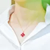 Collier pendentif rubis en or avec réglage invisible, bijoux trèfle porte-bonheur