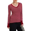 Women's T Shirts Women Tee Tops Casual Vintage Red Striped Print Basic T-Shirt för Spring V Neck Long Sleeve Slim Pullovers Streetwear