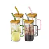 Mugs 400ml Square Glass Mug With Lid and Straw Breakfast Milk Cup Microwave Safe Transparent Party Beer Coffee Drinkware 231206