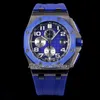 Män Audemar Pigue Watch Aebby 2640 A3126 Automatisk kronograf Mens 44mm keramikfodral dblue texturerade uppringningsnummer markörer gummi super upplaga puretime band ex