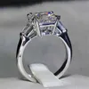 Кольцо-пасьянс ручной работы Asscher Cut 6ct Lab Diamond Ring Кольцо из стерлингового серебра 925 пробы Bijou Обручальное обручальное кольцо Кольца для женщин Ювелирные изделия для свадебной вечеринки YQ231207