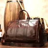 Plunjezakken MAHEU Glad lederen reistas Heren Dames Unisex Vintage Reistassen handbagage bruin koeienhuid reizen hoge capaciteit 231207