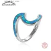 Solitaire Ring 925 Sterling Silver Blue Opal Wave Oregelbunden ring för kvinnor Fashion Ocean Fine Jewelry Dating Birthday Party Special Presents 2023 YQ231207