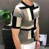 Men's T Shirts High Quality Geometry Short Sleeve T-shirt 2023 Korean Slim Bottomed Shirt Steampunk Letter Print Knitted Sweater Tshirt Male