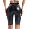 Kvinnors läder med hög midja stretch Slim Shorts med fickor Viktminskning Slimmbyxor Träning Body Shaper Yoga Leggings