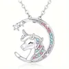 Cubic Zirconia Decor Animal Unicorn Pendant Necklace Card Jewelry Accessories Birthday Gifts for Girls