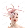 Gierig Rand Hoeden Fascinators Elegant Overdreven Tea Party Hoed Haarspeldjes Bloem Veer Mesh Garen Cocktail Accessoires 231207