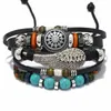 Charm Bracelets Fashion Cross Leather Bracelet Men's Multi Layered Handwoven Magnetic Buckle Jewelry Turquoise