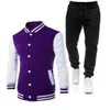 Men's Tracksuits Color-Block Baseball Uniform Trouser Set Long Sleeve Pants Two-Piece