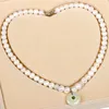 Hänge halsband Habitoo Elegant Natural Jade Cubic Zircon Mosaic Round White Freshwater Pearl Halsband smycken för kvinnor charmiga gåvor