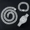 Collane con ciondolo Moda Collana delicataOrologioBracciale Hip Hop 16MM Miami Catena a maglia cubana per donna Uomo Set di strass Rapper Gioielli lucenti 231204