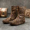 Leopardenmuster Pferd Herbst/Winter Haar Damenschuhe Oberschicht Leder Echte Sohle Dicker Absatz Seitlicher Reißverschluss Mode Martin Stiefel Damen