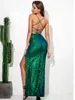 Повседневные платья, сексуальное винтажное зеленое летнее платье макси с блестками, женское клубное платье, облегающий элегантный сарафан, вечернее платье, платье