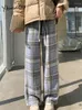 Pantaloni da donna Yitimuceng Plaid di lana per le donne 2023 Casual Vintage elastico in vita con coulisse oversize High Chic gamba larga Pant