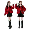 Jackets Fashion Childrens Autumn Winter Kids Girls Short Red Long Sleeves Casual Temperament Coats Thicken Tweed Outwear Tops