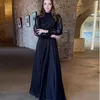 Casual Dresses 2023 Luxurious Women's Evening The Middle East Female Black Dress Ladies Tulle Sleeve Waisted Long One-piece Clothes