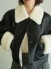 Kadınlar Deri Sıcak Kürk Yaka Chaquetas Mujeres Uzun Kollu Ceketler PU Ceket Kadınlar Sonbahar Kış Palto