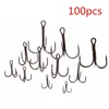 Fishing Hooks 100PCS Replaceable Fish Hooks High Carbon Steel Treble Hooks Fishing Tackle Fishing Accessories 10# 12# Optional 231207