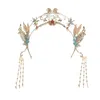 Headwear Hair Accessories Chinese Hanfu Crown Women Traditional Vintage Alloy Tassel Bride Hairpin Eyebrow Pendant 231207