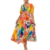 Mulheres Swimwear Sexy Profundo Decote Em V Maxi Vestidos Mulheres Bohemian Manga Curta Impresso Vestido Longo Feminino Vintage Feriado Solto Beach Cover Up