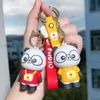 Creative cartoon character panda dolls key chain men women exquisite lovely bag pendant cute party gift black car key chain