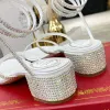 Rene caovilla Cleo Sandali decorati con strass tacco basso e grosso Sandali con tacco grosso bianco Scarpe da sera Designer di lusso Scarpe avvolgenti alla caviglia scarpe di fabbrica