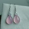 Dingle örhängen S925 Pure Silver Pink Natural Chalcedon Stone Sweet Lady Agate Water Drop Gemstone Earring