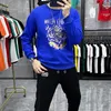 Mäns Pullover Plush Rhinestone Heavy Craft Round Neck Hoodie Långärmad t-shirt Bottom Shirt Top Male Winter Out Wear Clothing