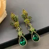 Brincos vintage pedra verde zircônia luxo gota para mulheres jóias pista festa t mostrar fantasia na moda boho ins japão coreia