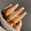 Kunstnagels 24PsSet Vierkant Wit Frans met strass Kunstmatige handgemaakte Ballerina Nepnagels Manicure Druk op de nagel Naadloos verwijderbaar 231207