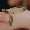 Bracelet 1 pièces à la main couleur verte pierre naturelle feuilles de bambou joints gland perles brin bracelet perlé pour femmes accessoires