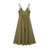 Casual Dresses Sleeveless Spaghetti Strap Dress Sexy V-Neck Side Slit Long Summer Women Vestido Feminino Korean Simple One Piece