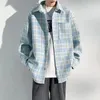 Camicie casual da uomo Cappotto da uomo in lana autunno e inverno con risvolto a maniche lunghe Giacca da tasca stampata in tinta scozzese da uomo Sciolto blu da uomo