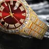 Wristwatches Men Watch Shiny Rhinestone Inlaid Hip Hop Stainless Round Dial Quartz Movement Luxury Business Wristwatch Jewelry