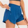 Yoga Outfit LL Femmes Tenues Short de course doublé court avec poche zippée Gym Dames Casual Sportswear pour les filles Exercice Fitness 016 Dhw7O