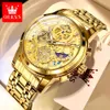 Horloges OLEVS Herenhorloges Topmerk Luxe Origineel Waterdicht Quartz Horloge voor Man Goud Skeleton Stijl 24 Uur Dag Nacht 231206