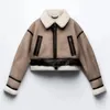 Couro feminino faux 2024 inverno mulheres y2k lambwool casaco de pele retalhos jaqueta curta mulher bomber manga longa zip up velo cortado 231206