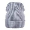 Berets Striped Beanies For Men Mixed Color Pink Women's Hat Thick Warm Ribbed Knit Black Winter Cap Neon Yellow Bright Ski Skullies