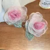 Brincos de garanhão coreano 2023 design de verão rosa grande flor de pano para mulheres fio transparente pendientes brincos