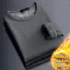 Jaquetas de corrida inverno homens roupa interior térmica quente acolchoado com decote em v o-pescoço único topwarm colete mangas compridas camisa sólida não-invertida veludo