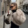 Mulheres pele do falso icônico rua moda semana marca de luxo gardient recortado casaco feminino inverno legal meninas fofo jaqueta curta 231206