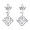 Boucles d'oreilles de luxe en argent Sterling 2023 plaqué Rhodium, trèfle carré, Moissanite, diamant, goutte d'eau, lustre pour femmes, 925