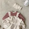 Clothing Sets 2 Pcs Baby Girls Outfits Winter Fall Corduroy Lace Floral Blouse And Pp Shorts Set High Quality Born Suit 0-24Months
