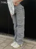 Dżinsy damskie zabytkowe spodnie ładunkowe w lupgy dżinsy mody mody 90. kieszenie streetwearne szerokie nogi wysokiej talii proste y2K dżinsowe spodnie kombinezonowe 231207
