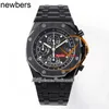 Men Audemar Pigue Watch Aebby 42mm 26238CE A4404 Automatic Chronograph Mens Ceramic Case Black Textured Dial Stick DLC Steel Bracelet Exclusive Technology Sup