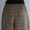 Calças femininas vintage xadrez perna larga solta mulheres saias de lã elástica cintura alta bezerro casual escritório senhoras inverno outono calças